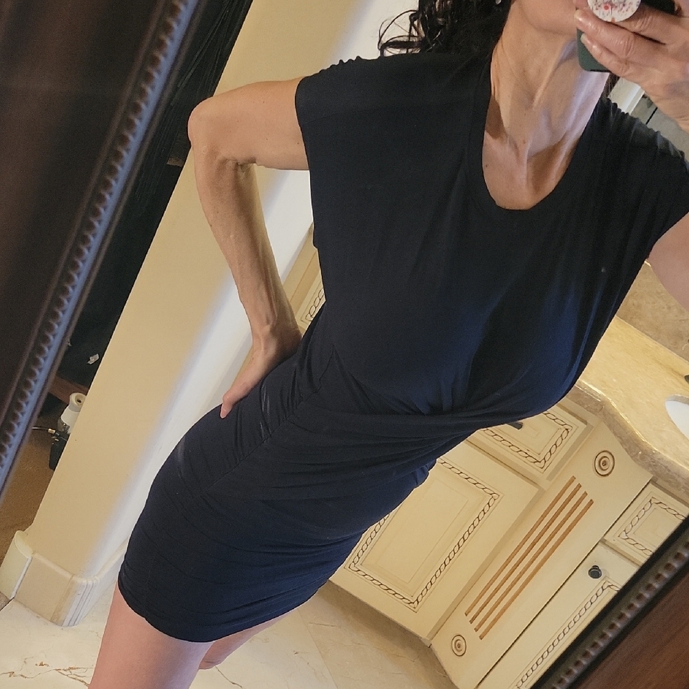 FRAME Elegant Navy Blue Criss-cross Bodycon Dress, XXS